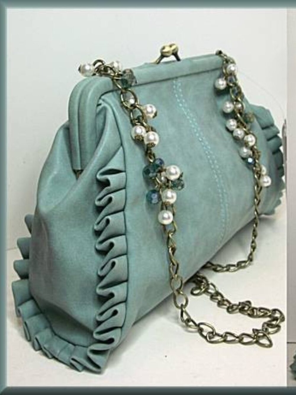 NWT Liz Soto Aqua Ruffled Crossbody Bag
